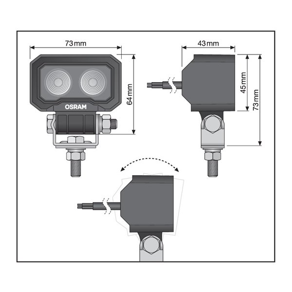 Barra LED rectangular de trabajo delantera y marcha atrás LEDriving WL VX80‑WD haz ancho, 10W 6000K 800Lm, 39m