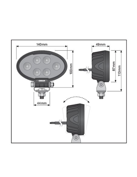 Foco de trabajo LED delantero y marcha atrás LEDriving OVAL WL VX150‑WD gran anchura, 28W 6000K 2300Lm, alcance 69m