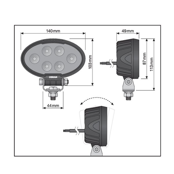 Phare de travail LED à LED large avant et arrière LEDriving OVAL WL VX150-WD, 28 W, 6 000 K, 2 300 lm, faisceau de 69 m