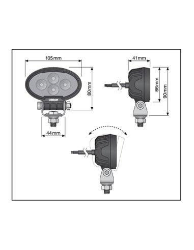 Foco de trabajo LED delantero y marcha atrás, LEDriving OVAL WL VX100‑WD luz amplia, 17W 6000K 1500Lm, alcance 50m