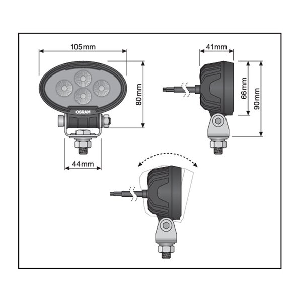Foco de trabajo LED delantero y marcha atrás, LEDriving OVAL WL VX100‑WD luz amplia, 17W 6000K 1500Lm, alcance 50m