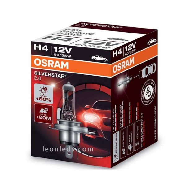 Lâmpada de farol H4 para veículos 12V +60% Osram - 1 unidade ao melhor preço | LeonLeds Lighting