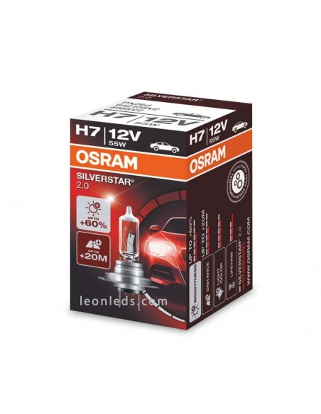 Lâmpada H7 Silverstar 2.0 para farol de veículo 12V +60% Osram - 1 Unidade 64210SV2 | Leon Iluminação LED