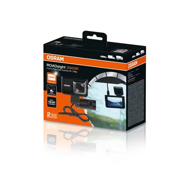Cámara para salpicadero superior y cámara trasera Dash cam ROADsight 3500R 1296p 140°, sensor G, micro y altavoz, 3"