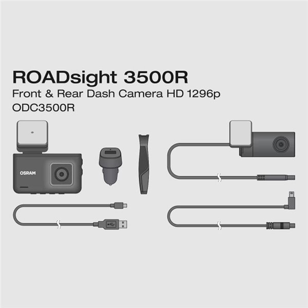 Cámara para salpicadero superior y cámara trasera Dash cam ROADsight 3500R 1296p 140°, sensor G, micro y altavoz, 3"