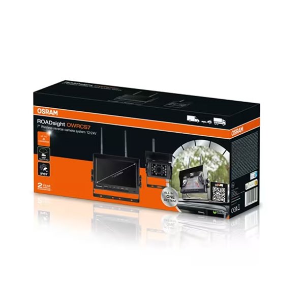 Câmera de ré sem fio ROADsight OWRCS7, monitor AHD de 7", 1080p 120° com infravermelho, 12/24 V