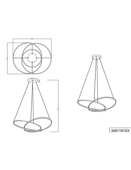 Suspension LED DARVIN 52 W 6 700 lm, grande largeur 84 cm, intensité variable, interrupteur DIP IP20, blanc