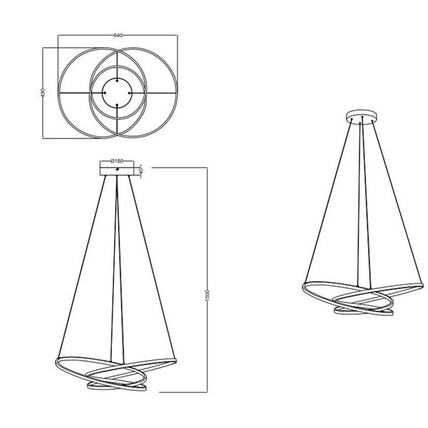 Suspension LED DARVIN 34 W 4 500 lm, petite taille 64 cm de large, intensité variable 2 300 + 3 000 + 4 000 K IP20 Blanc