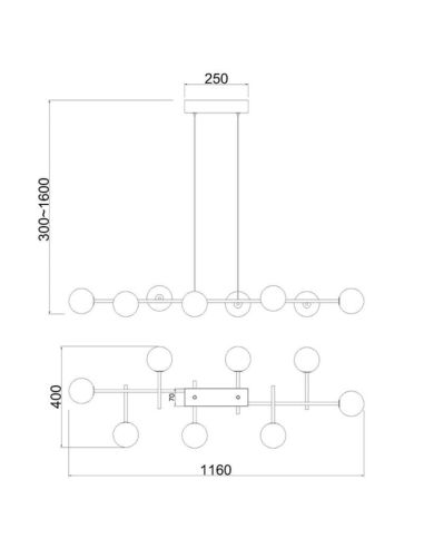 Lámpara de techo CELLAR 8 luces 7631 Mantra medidas | LeonLeds