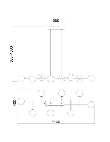 Lámpara de techo CELLAR 8 luces 7631 Mantra medidas | LeonLeds