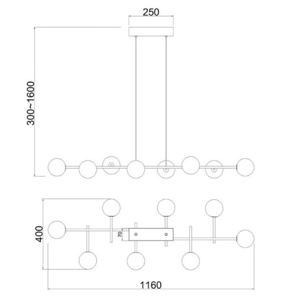 Luminária de teto CELLAR 8 lâmpadas 7631 Mantra Dimensões | LeonLeds