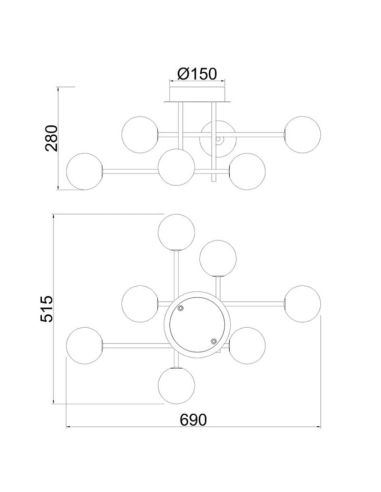 Plafonnier CELLAR 7 lumières, Mantra 7632, dimensions | LeonLeds