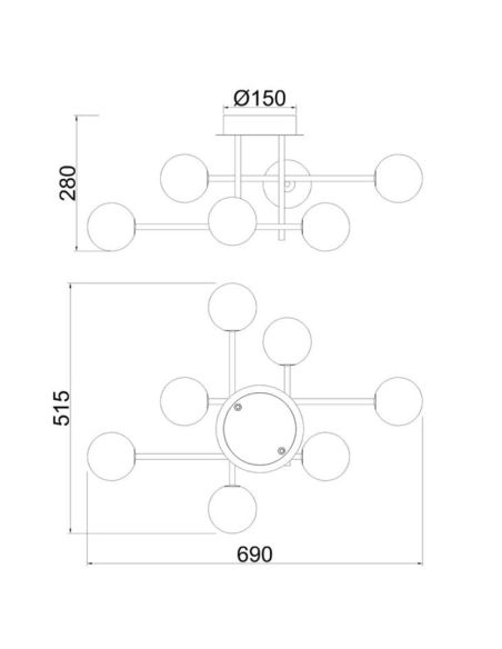 Plafonnier CELLAR 7 lumières, Mantra 7632, dimensions | LeonLeds