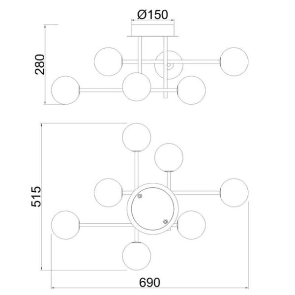 Plafonnier CELLAR 7 lumières, Mantra 7632, dimensions | LeonLeds