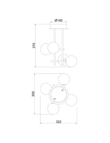 Plafonnier CELLAR 4 lumières, 7633 Mantra, dimensions | LeonLeds