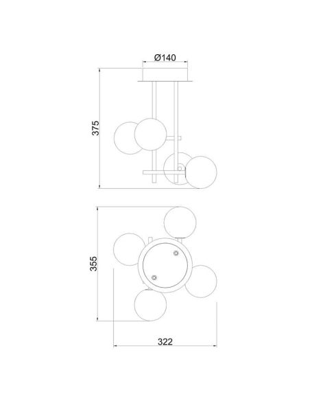 Luminária de teto CELLAR 4 luzes, 7633 Mantra, dimensões | LeonLeds