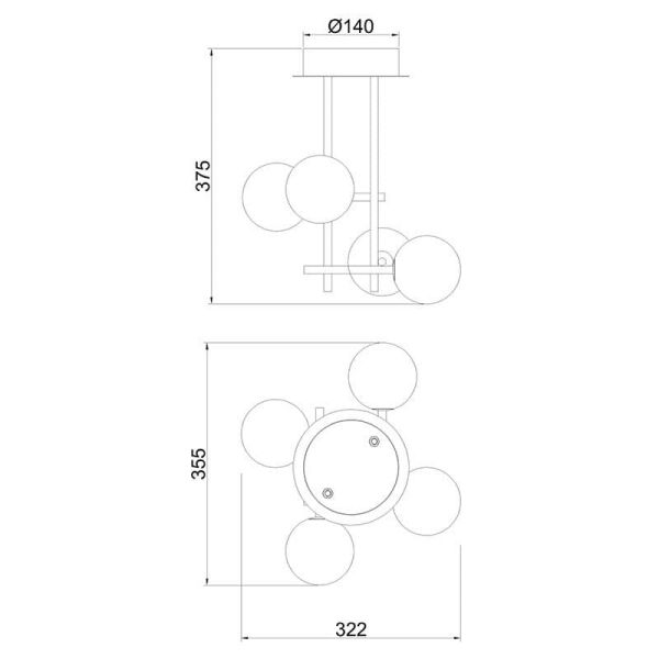 Luminária de teto CELLAR 4 luzes, 7633 Mantra, dimensões | LeonLeds