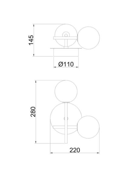 Aplique de parede CELLAR 2 luzes, 7635 Mantra, dimensões | LeonLeds
