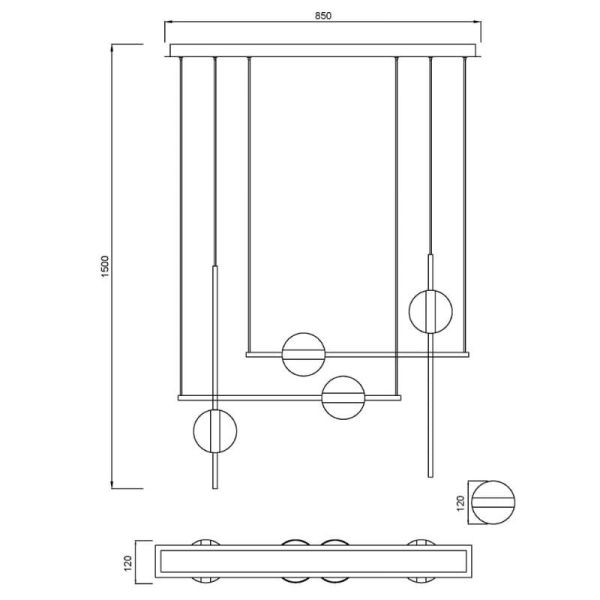 Dimensions de la lampe LED allongée CUBA 32 W 7160 Mantra | LeonLeds