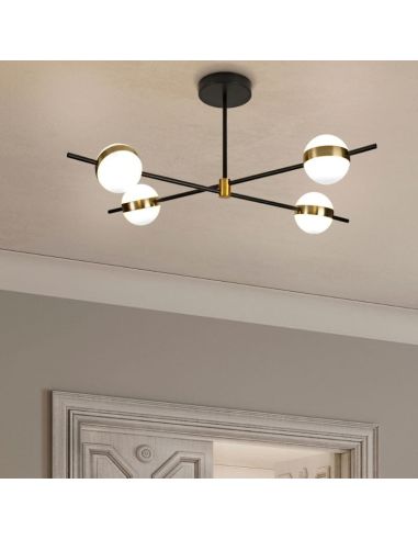 Plafón LED CUBA negro y dorado 32W 7162 Mantra ambiente detalle | LeonLeds