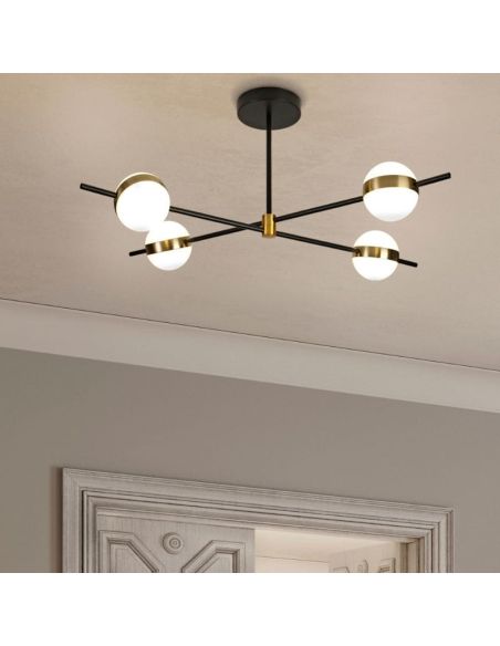 Plafón LED CUBA negro y dorado 32W 7162 Mantra ambiente detalle | LeonLeds