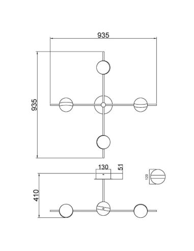 Plafón LED CUBA negro y dorado 32W 7162 Mantra medidas | LeonLeds