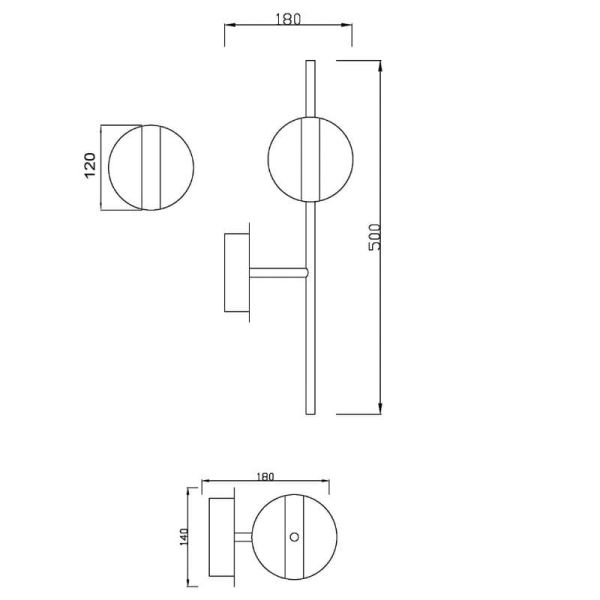 Applique LED CUBA, noir et or, 6 W, 7163, Mantra, dimensions | LeonLeds