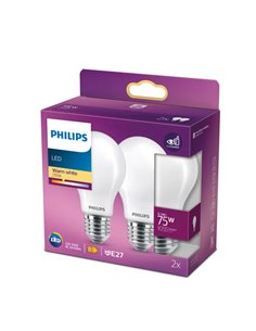 Pack 2 bombillas LED classic E27 8,5W equivalente a 75W A60, 2700K 1055Lm, cristal opaco