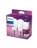 Pack 2 bombillas LED classic E27 8,5W equivalente a 75W A60, 4000K 1055Lm, cristal opaco