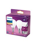 Pack 2 bombillas LED E14 classic 2,2W equivalente a 25W P45, 2700K 250Lm, cristal opaco