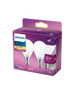 Pack de 2 ampoules LED classiques E14 filament opaque bougie 4,3W équivalent à 40W P45, 2700K 470Lm