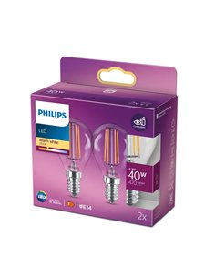 Pack 2 bombillas LED classic filamento E14 4,3W equivalente a 40W P45, 2700K 470Lm