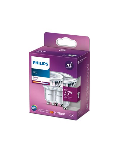 Pack 2 bombillas GU10 LEDClassic 3,5W equivalente a 35W, 36D, 3000K 265Lm
