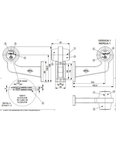 Dimensions Clignotant latéral à LED LKD 2589 GRAPHITE avec bras flexible long 12/24V IP68 E9 Catégorie 5
