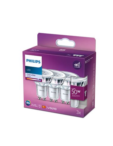 Pack 3 bombillas GU10 LEDClassic 4,6W equivalente a 50W, 36D, 4000K 390Lm