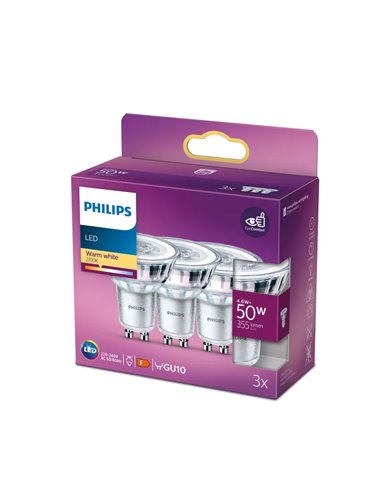 Pack 3 bombillas GU10 LEDClassic 4,6W equivalente a 50W, 36D 2700K 355Lm
