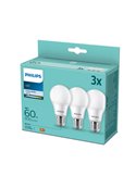 Pack 3 bombillas LED E27 8W equivalentes a 60W A60, 4000K 806Lm, cristal opaco