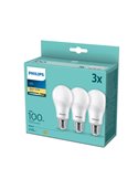 Pack 3 bombillas LED E27 14W equivalente a 100W A67, 2700K 1521Lm, 150º cristal opaco