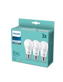 Pack de 3 ampoules LED E27, 14W équivalent à 100W A67, 4000K, 1521Lm, verre opaque 150º