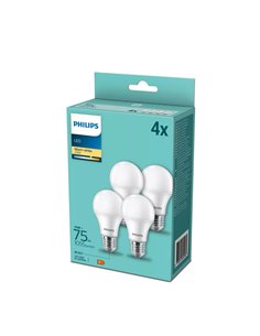 Pacote de 4 lâmpadas LED E27 10W equivalente a 75W A60, 2700K 1055Lm, vidro opaco