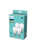 Pack 4 bombillas E27 LED 8W equivalente a 60W A60, 2700K 806Lm, 180º cristal opaco