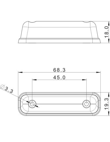 Medidas Luz de gálibo LED FT-081 DARK 12–36V con tulipa oscura y base de goma plana – Blanca / Ámbar / Roja