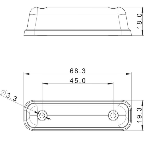 Medidas Luz de gálibo LED FT-081 DARK 12–36V con tulipa oscura y base de goma plana – Blanca / Ámbar / Roja
