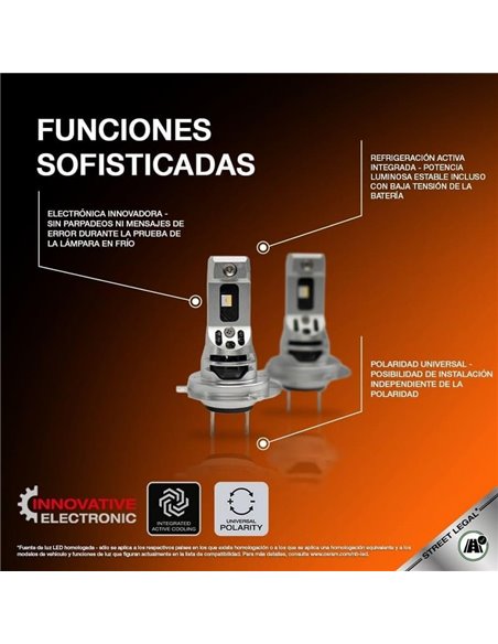 Bombilla LED H7 homologada NIGHT BREAKER LED SPEED H7 450, +450%, 64210DWNBSP-2HB, ALCANCE 240M, 6000K, sin transformador, Pack 
