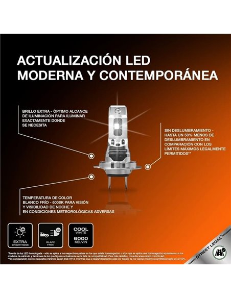 Bombilla LED H7 homologada NIGHT BREAKER LED SPEED H7 450, +450%, 64210DWNBSP-2HB, ALCANCE 240M, 6000K, sin transformador, Pack 
