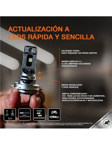 Bombilla LED H7 homologada NIGHT BREAKER LED SPEED H7 450, +450%, 64210DWNBSP-2HB, ALCANCE 240M, 6000K, sin transformador, Pack 