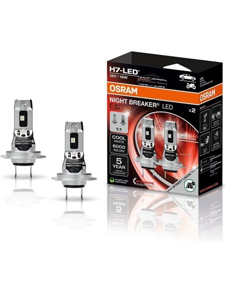 Bombilla LED H7 homologada NIGHT BREAKER LED SPEED H7 450, +450%, 64210DWNBSP-2HB, ALCANCE 240M, 6000K, sin transformador, Pack