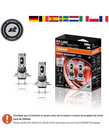 Bombillas LED H4 Homologadas NIGHT BREAKER SPEED H4 450, + 450%,  64193DWNBSP-2HB, alcance 240m, 6000K, pack 2