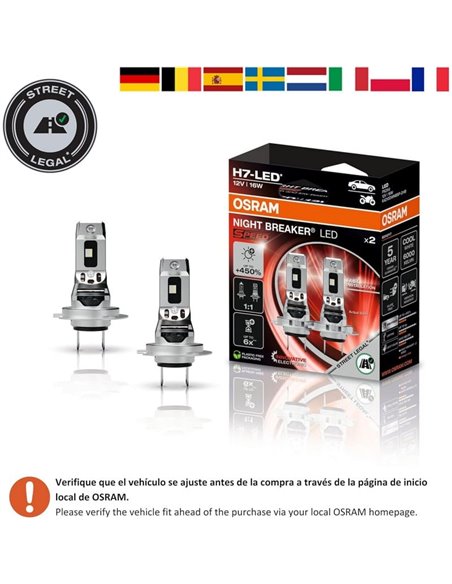 Bombillas LED H4 Homologadas NIGHT BREAKER SPEED H4 450, + 450%,  64193DWNBSP-2HB, alcance 240m, 6000K, pack 2