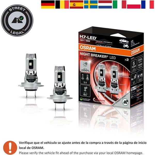 Bombillas LED H4 Homologadas NIGHT BREAKER SPEED H4 450, + 450%,  64193DWNBSP-2HB, alcance 240m, 6000K, pack 2